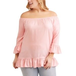 Women's Top Peasant, Pink  Off Shoulder